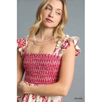 Umgee Smocked Ruffle Strap Midi Dress