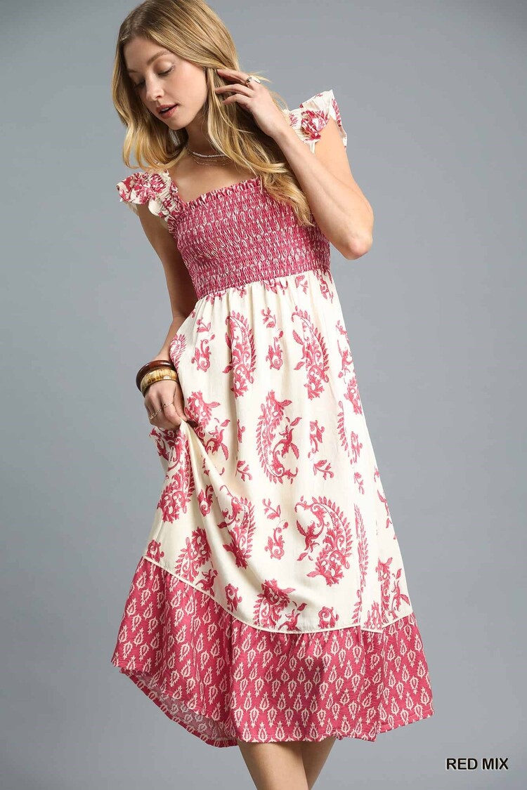 Umgee Smocked Ruffle Strap Midi Dress