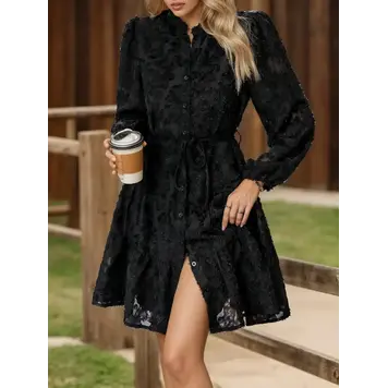 Button-Up A-Line Dress with Belt