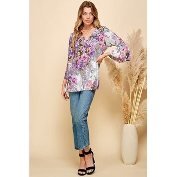 Fashion Go Women Floral Print 3/4 Sleeve Tunic Top
