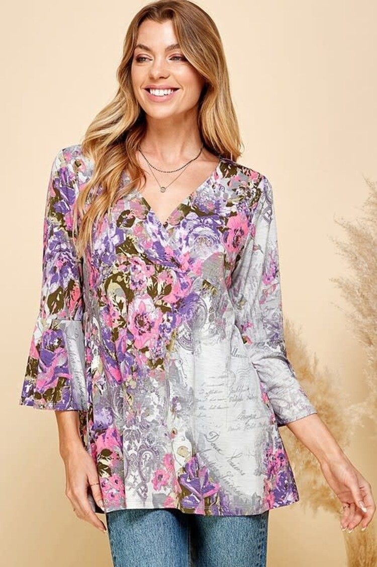 Fashion Go Women Floral Print 3/4 Sleeve Tunic Top