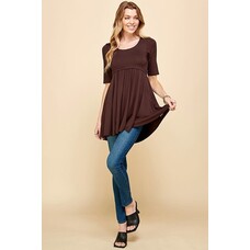 Fashion Go Women Solid Short Sleeve Babydoll High-low Tunic