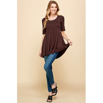Women Solid Short Sleeve Babydoll High-low Tunic