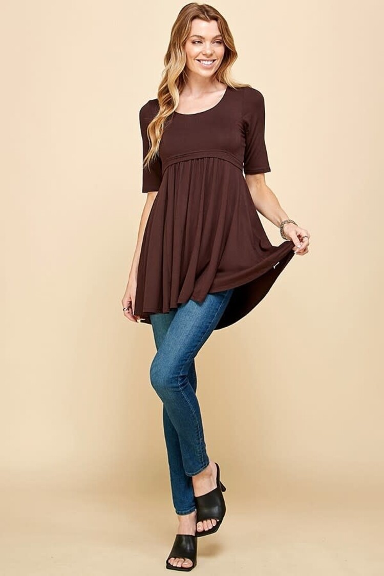 Women Solid Short Sleeve Babydoll High-low Tunic
