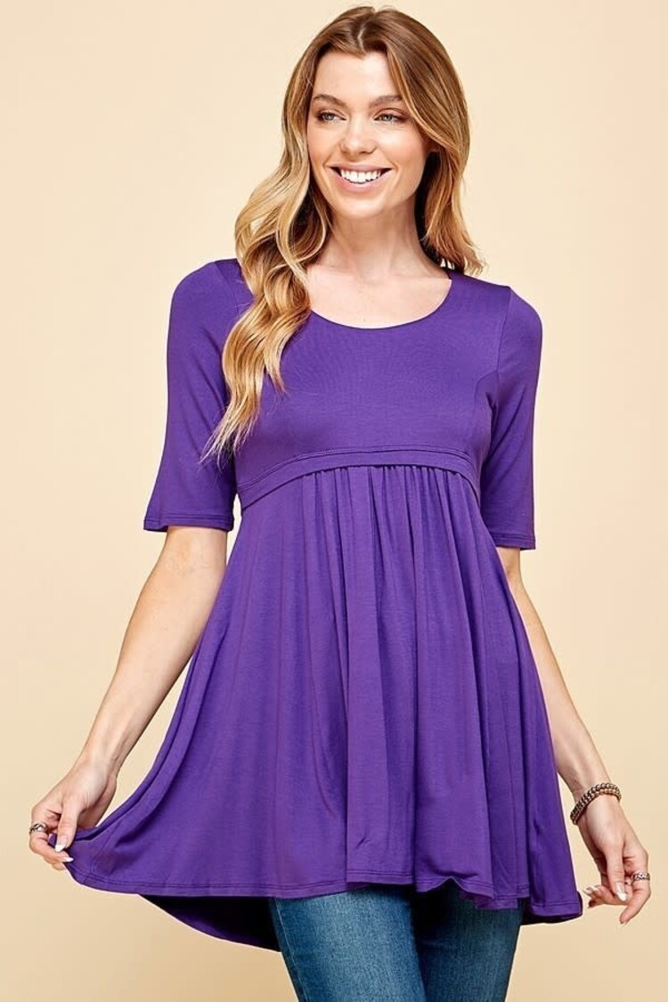 Women Solid Short Sleeve Babydoll High-low Tunic