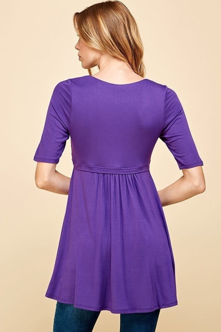 Women Solid Short Sleeve Babydoll High-low Tunic
