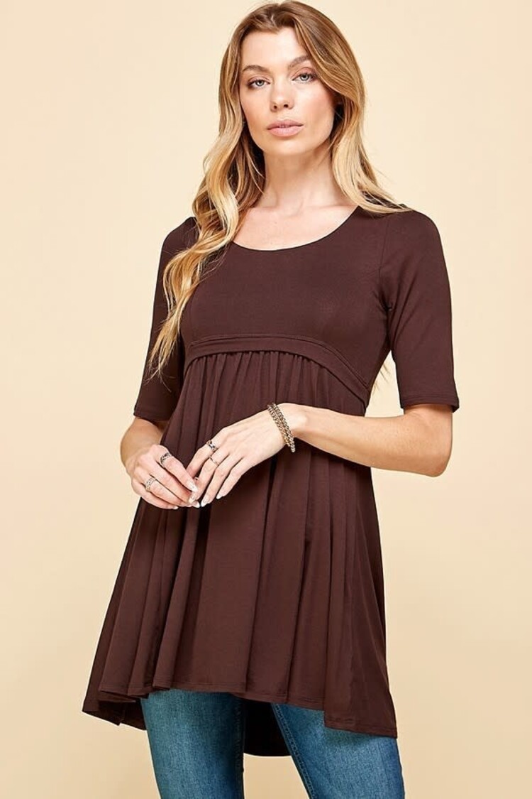 Women Solid Short Sleeve Babydoll High-low Tunic