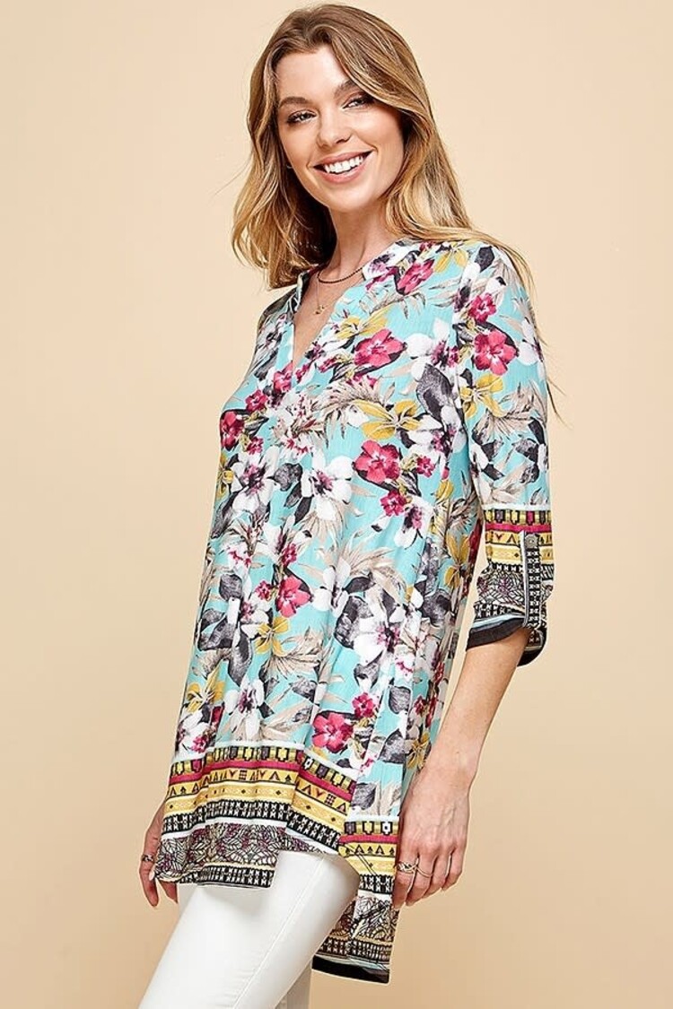 Women Paisley Floral Print V-Neck Blouse