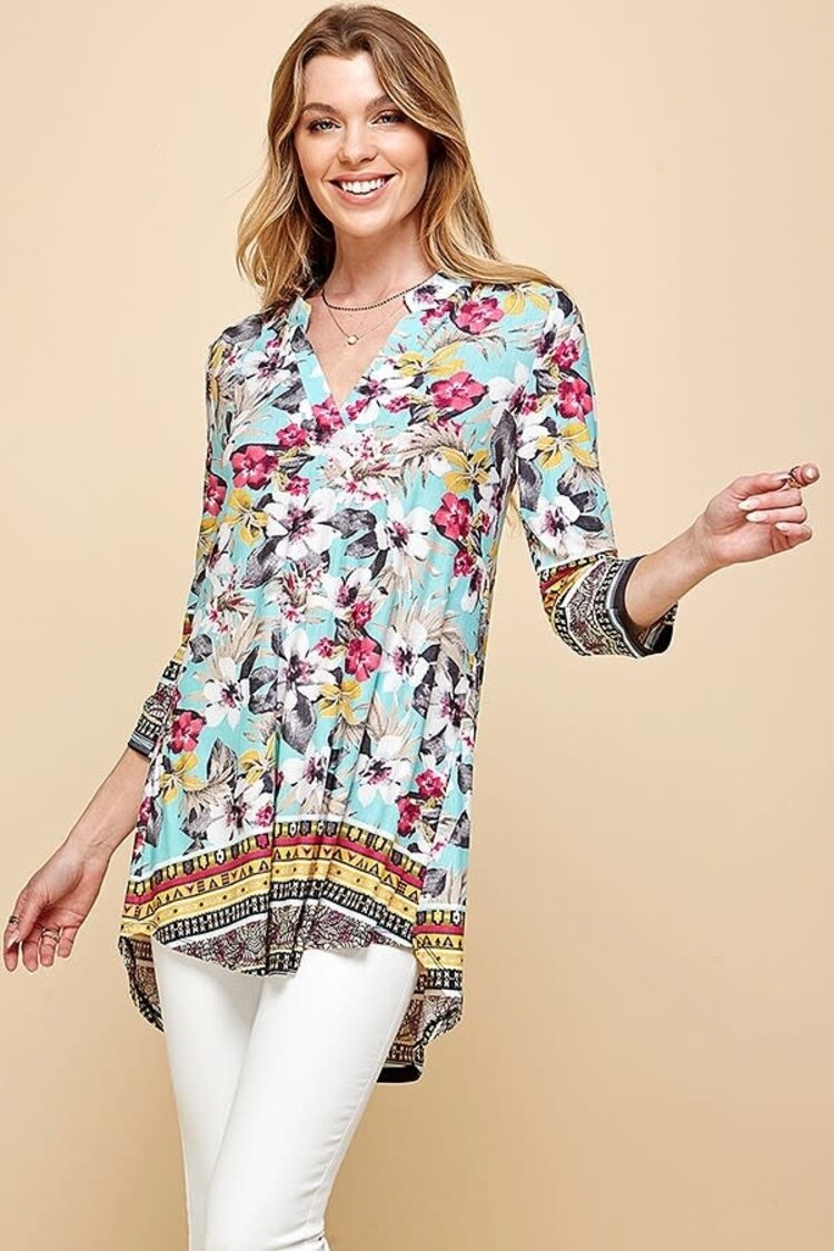 Women Paisley Floral Print V-Neck Blouse