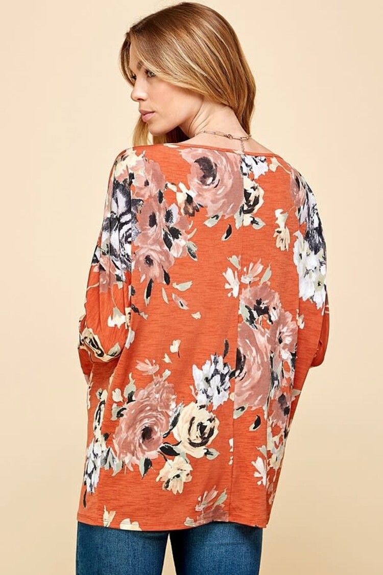 Fashion Go Women Floral Print Long Sleeve Loose Top