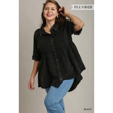 Umgee Mineral Wash Button Down Tunic with Unfinished Hem & No Lining