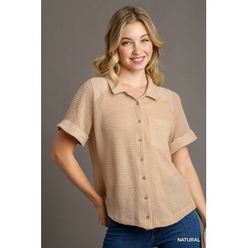 Umgee Waffle Knit Button Down Shirt