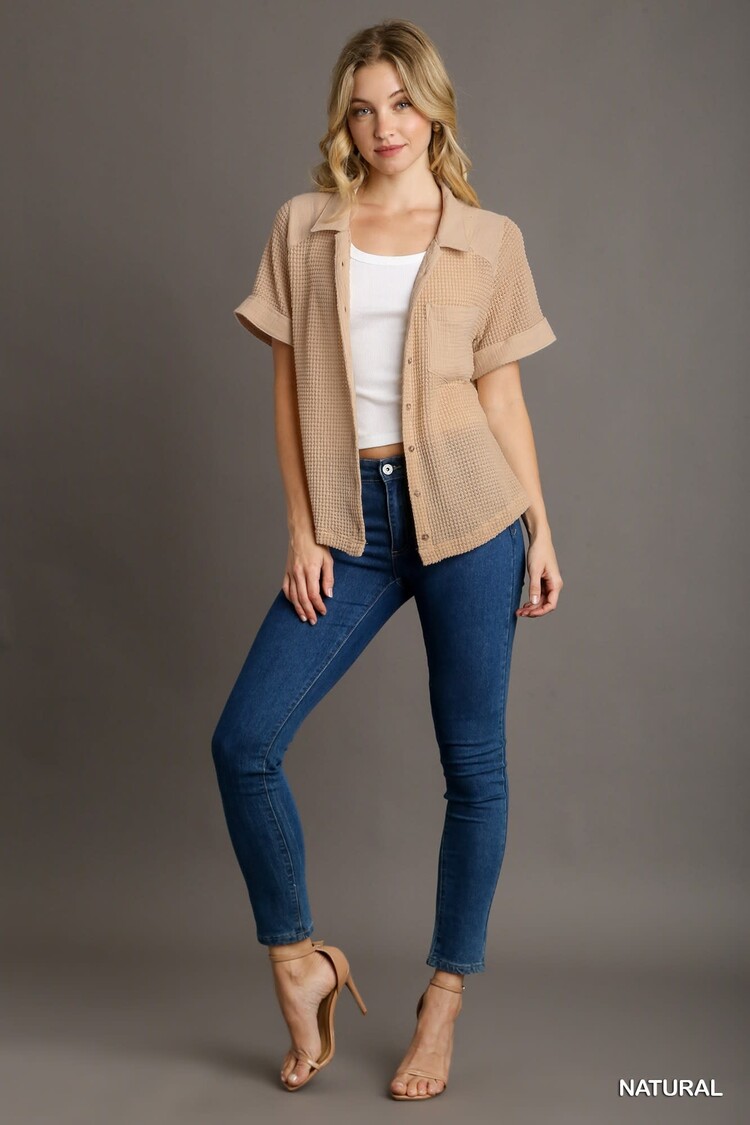 Umgee Waffle Knit Button Down Shirt