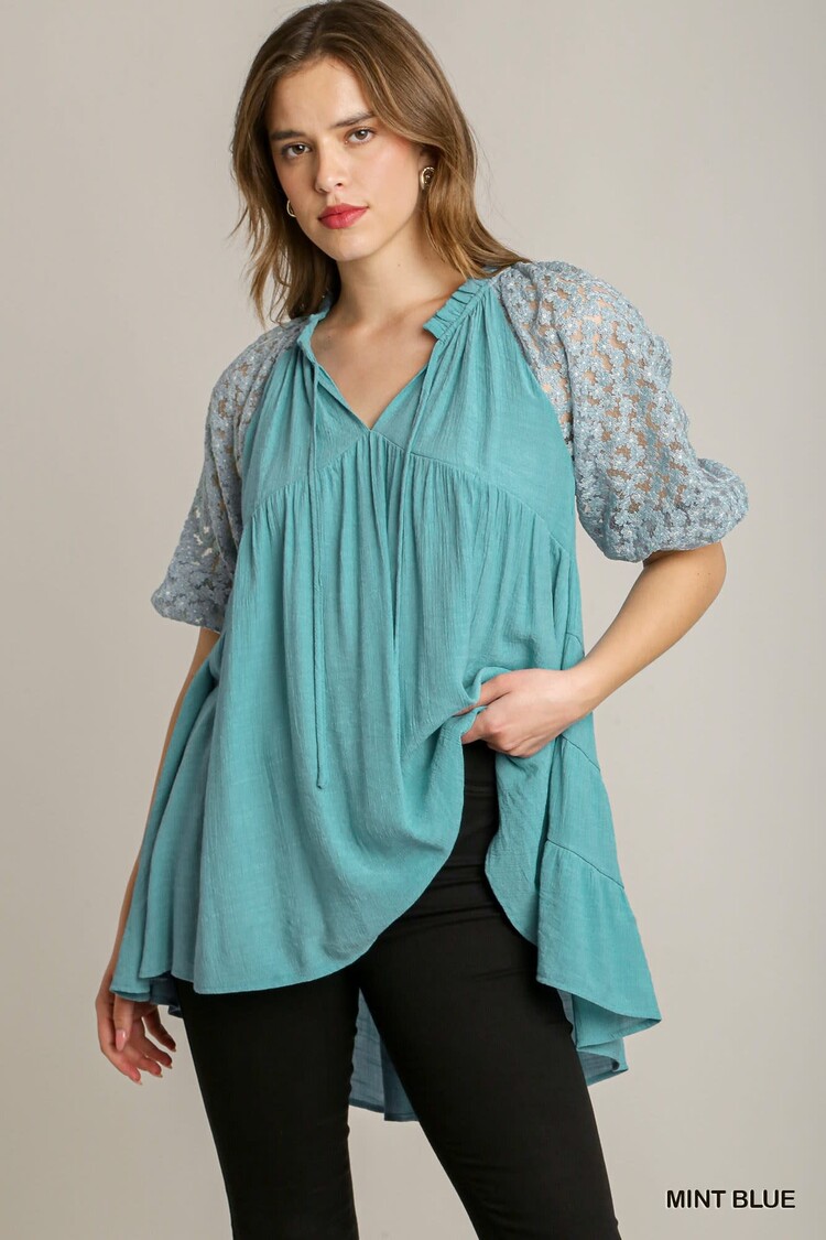 Umgee Front Tie V-Neck Tunic Top