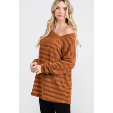 Fashion Go Plus Chenille Stripe Asymmetrical Long Sleeve Top