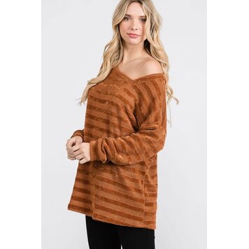 Plus Chenille Stripe Asymmetrical Long Sleeve Top