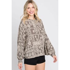 Fashion Go Terry Print Dolman Sleeve Loose Fit Top