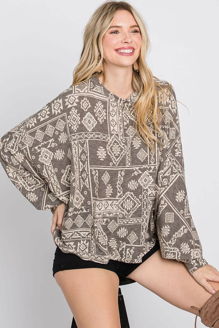 Fashion Go Terry Print Dolman Sleeve Loose Fit Top