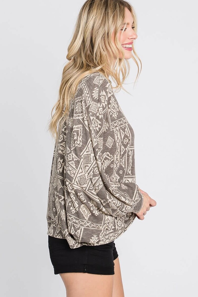 Fashion Go Terry Print Dolman Sleeve Loose Fit Top