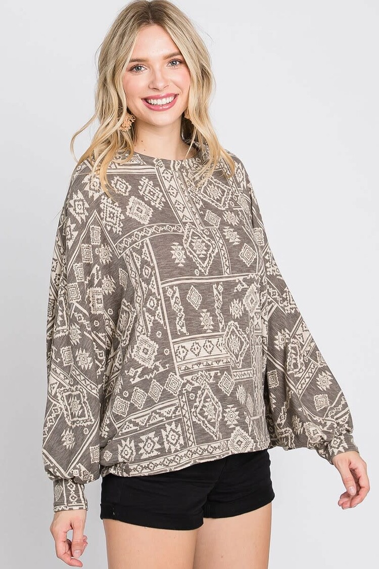 Fashion Go Terry Print Dolman Sleeve Loose Fit Top