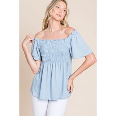 Fashion Go Gauze Jersey Short Sleeve Knit Top With Smocking Detail