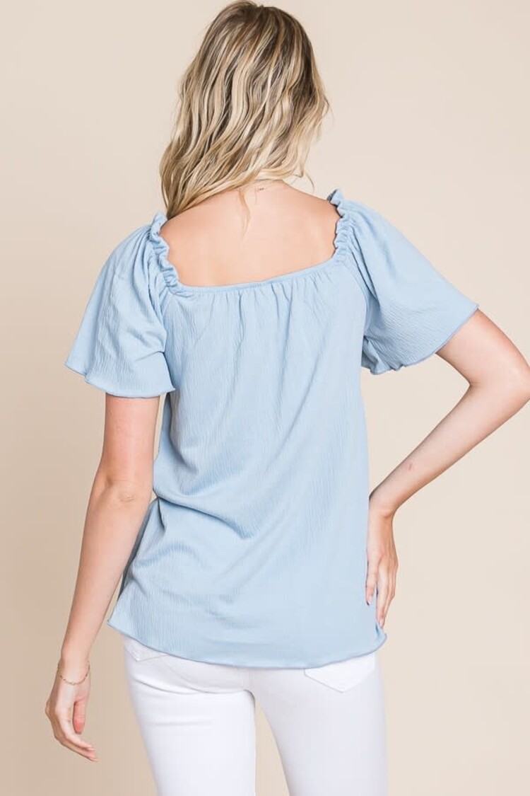 Gauze Jersey Short Sleeve Knit Top With Smocking Detail