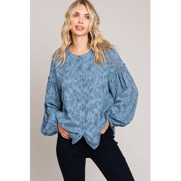 Lace Burnout Ruffle Detailed Sleeve Top