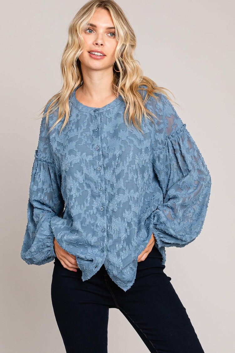 Lace Burnout Ruffle Detailed Sleeve Top