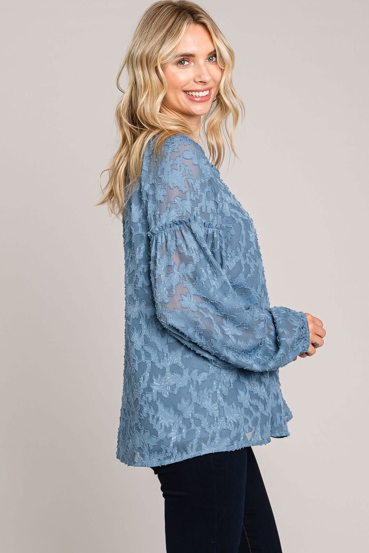 Fashion Go Lace Burnout Ruffle Detailed Sleeve Top