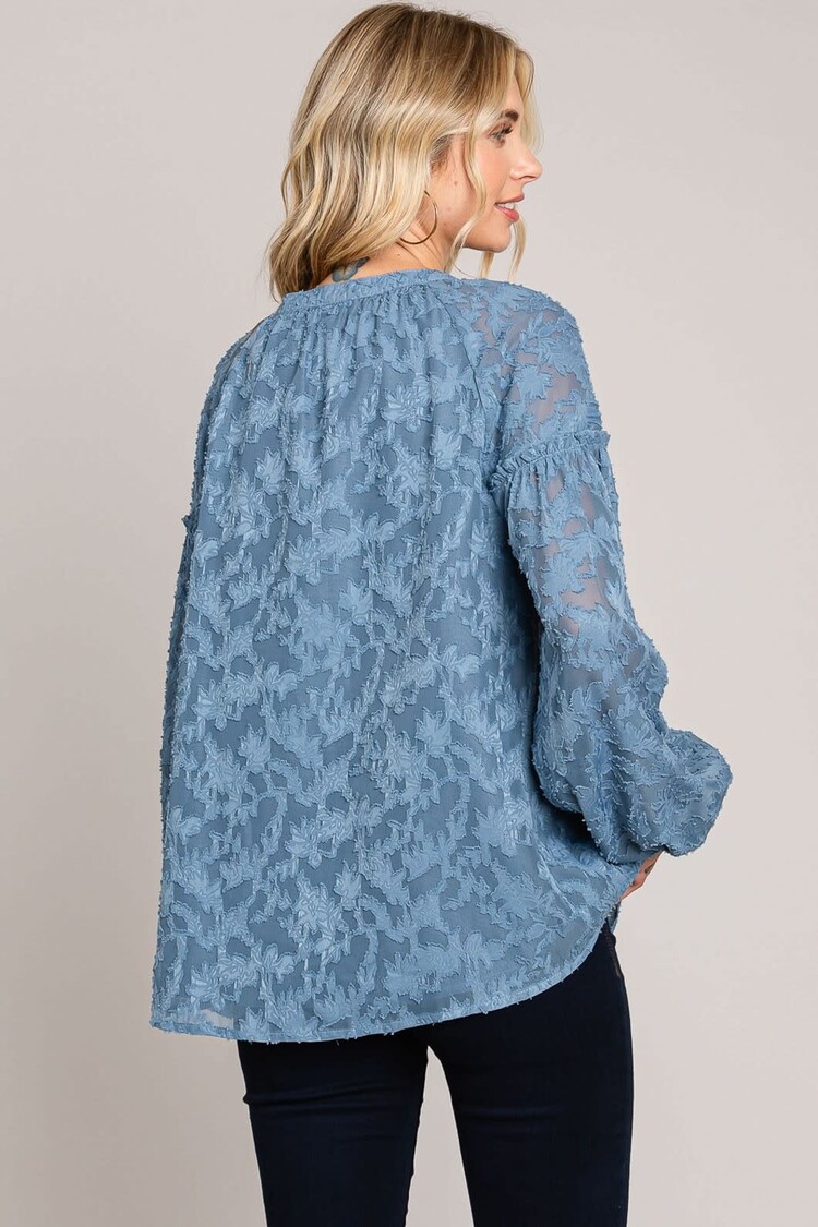 Lace Burnout Ruffle Detailed Sleeve Top