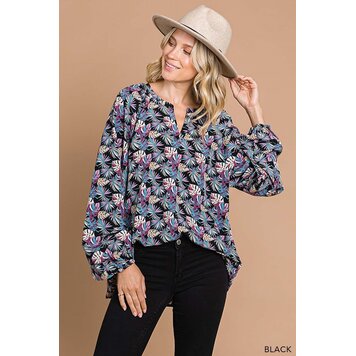Fashion Go Soft Poly Prints Bubble Sleeve Top