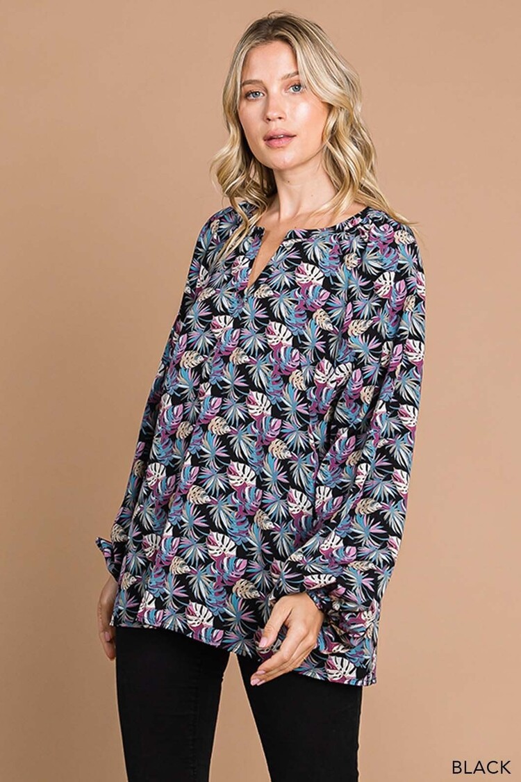 Fashion Go Soft Poly Prints Bubble Sleeve Top
