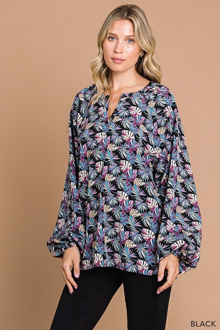 Fashion Go Soft Poly Prints Bubble Sleeve Top