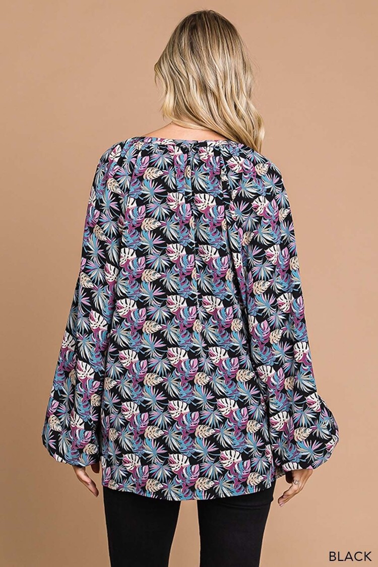 Soft Poly Prints Bubble Sleeve Top