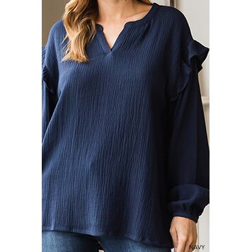 Cotton Gauze Ruffle Detailed Sleeve Top