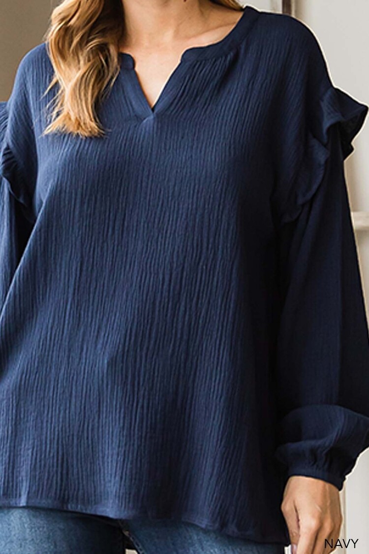 Cotton Gauze Ruffle Detailed Sleeve Top