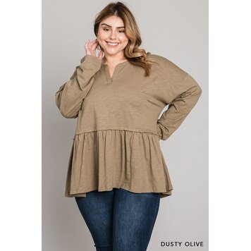 Washed Cotton Slub Babydoll Top