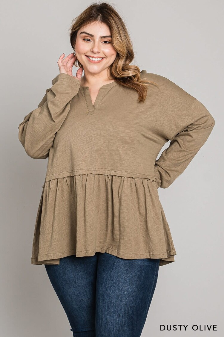 Washed Cotton Slub Babydoll Top