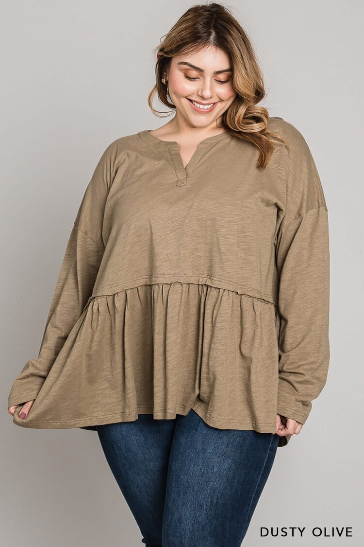 Fashion Go Washed Cotton Slub Babydoll Top