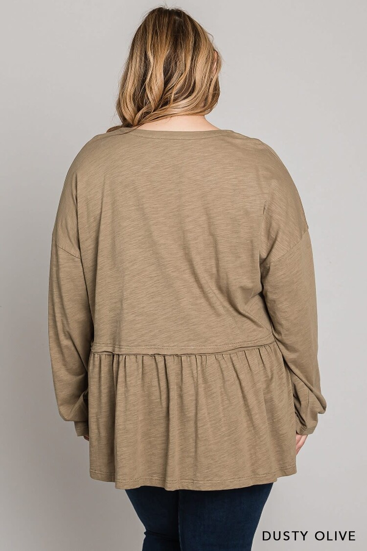 Washed Cotton Slub Babydoll Top