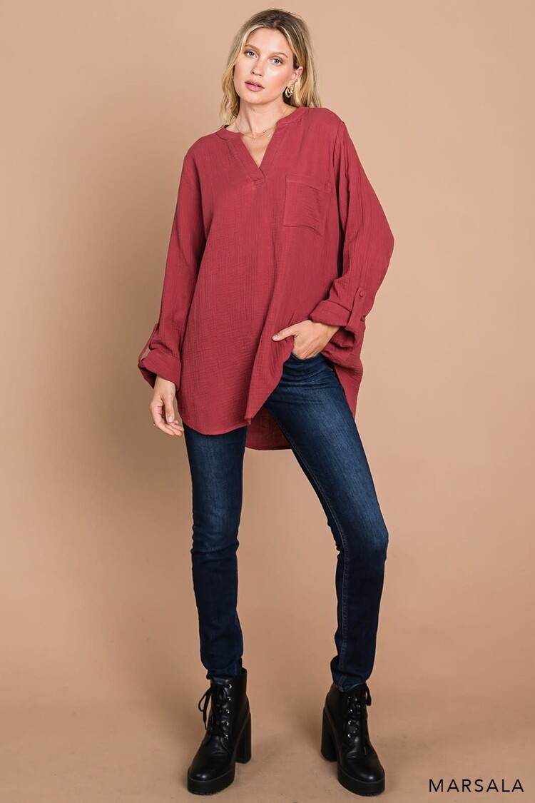 Fashion Go Cotton Gauze Pullover Casual Shirts