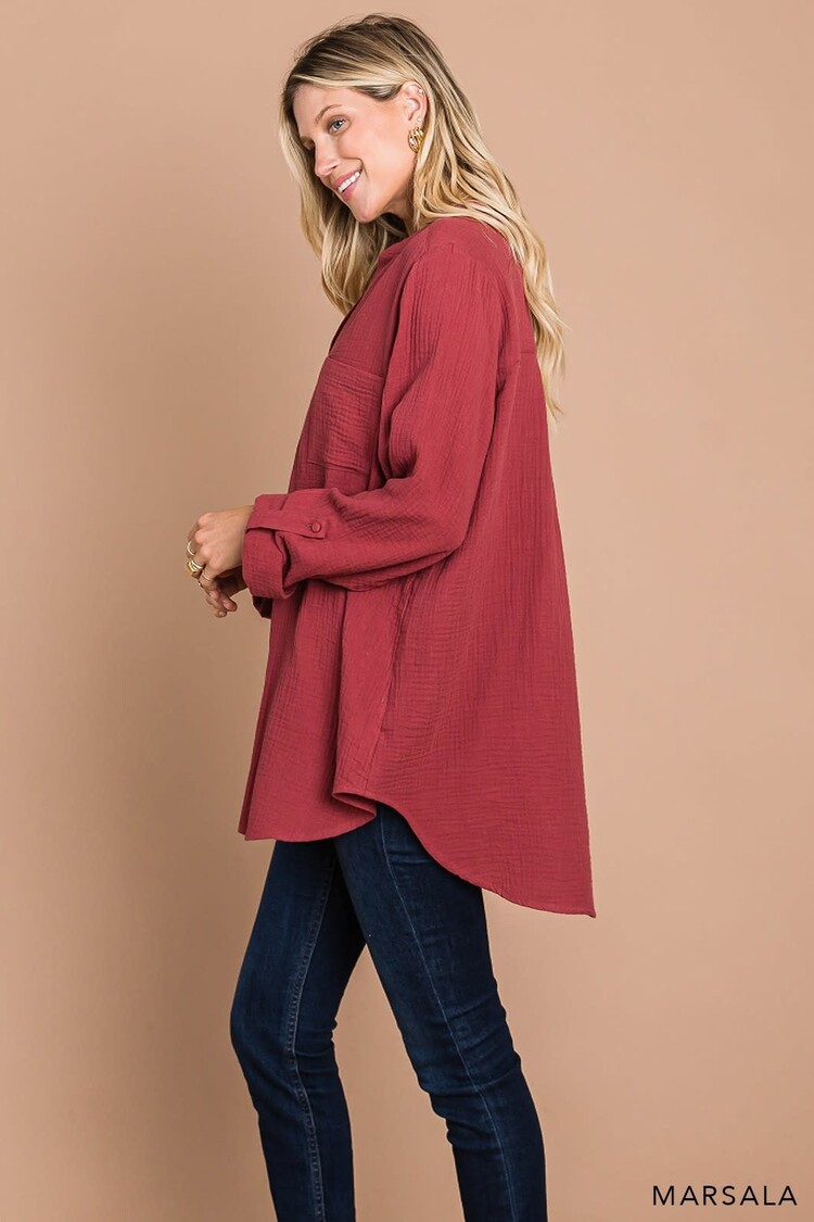 Fashion Go Cotton Gauze Pullover Casual Shirts