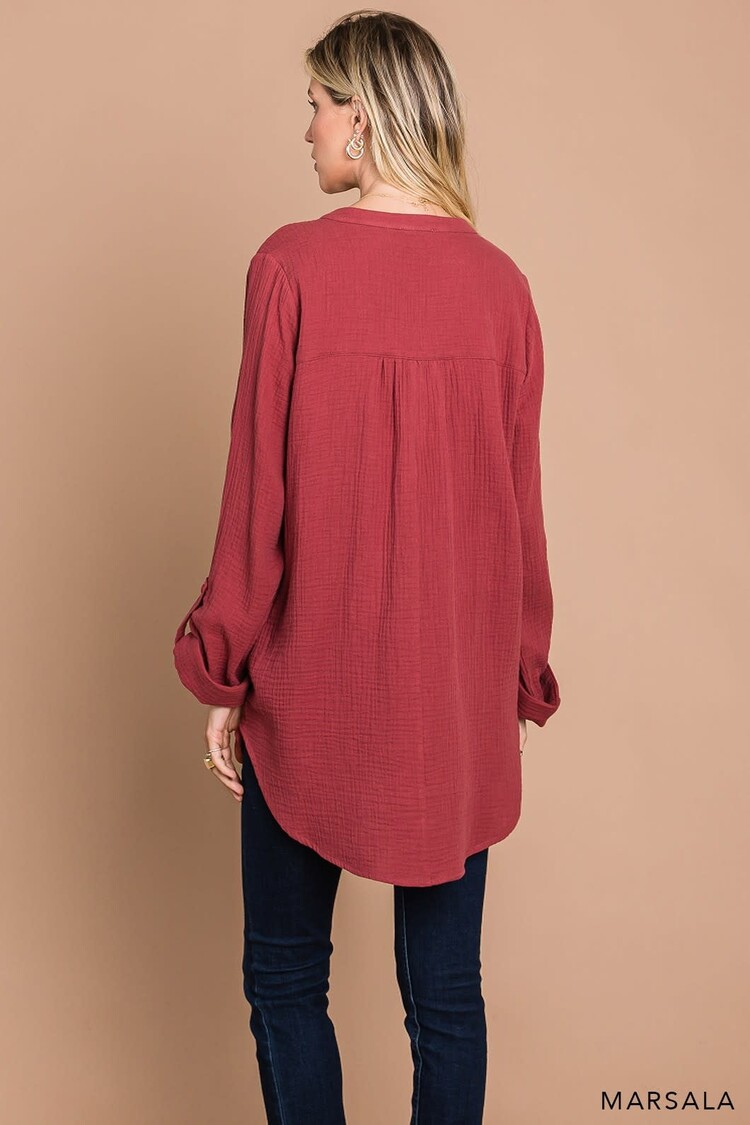 Fashion Go Cotton Gauze Pullover Casual Shirts