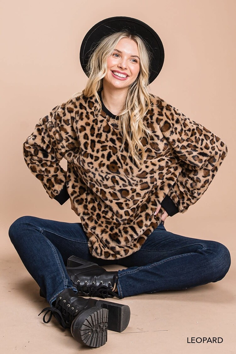 Fashion Go Animal Print Faux Fur Sweater Top