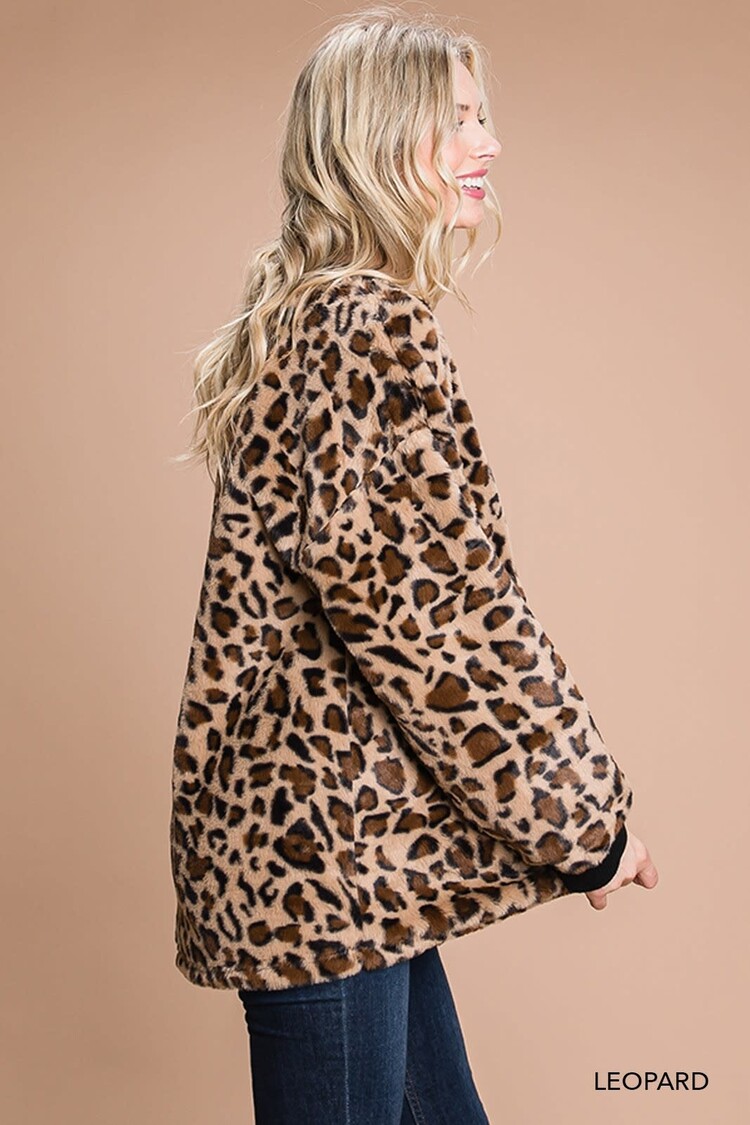 Fashion Go Animal Print Faux Fur Sweater Top