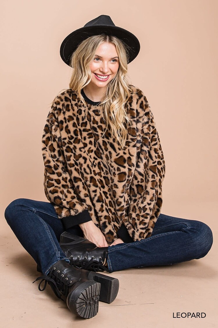 Fashion Go Animal Print Faux Fur Sweater Top