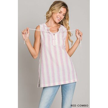 Cotton Linen Jacquard Multi Striped Tank Top