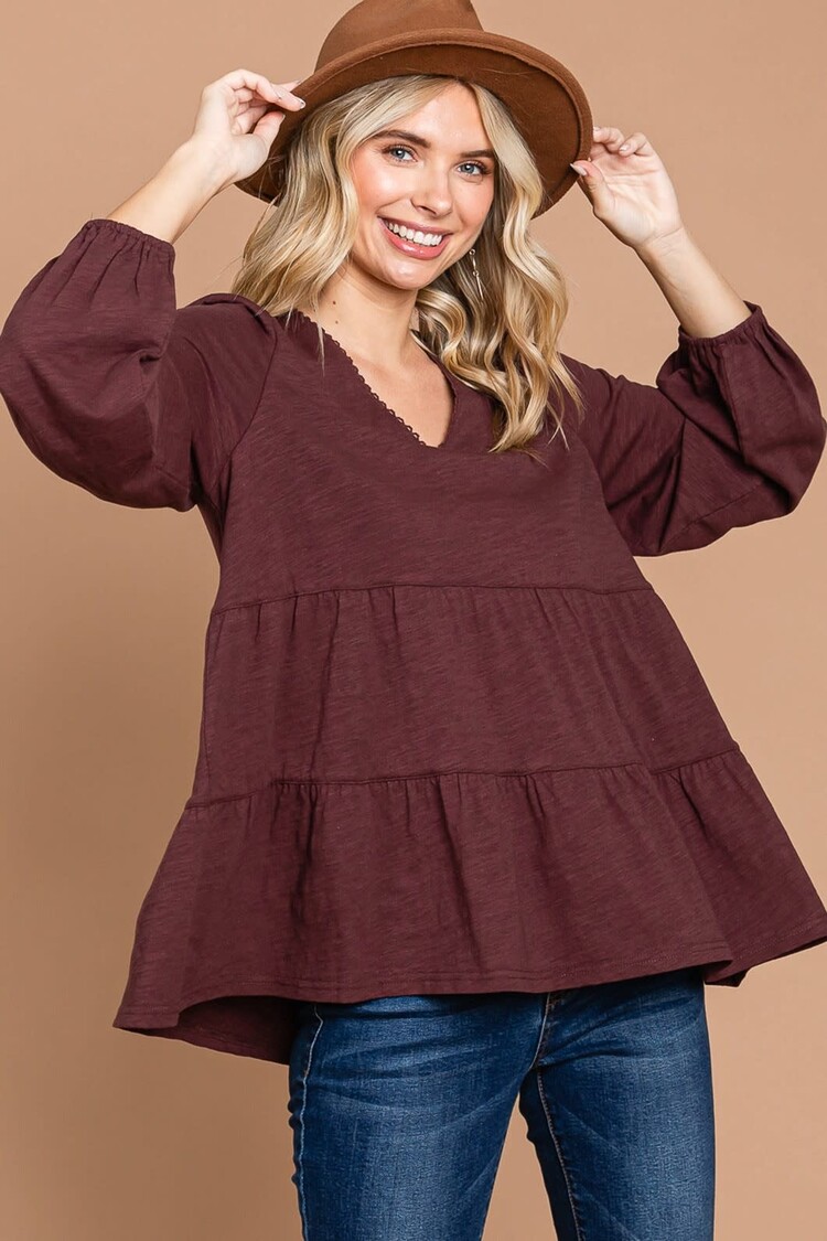 Fashion Go Washed Cotton Slub Tiered Top