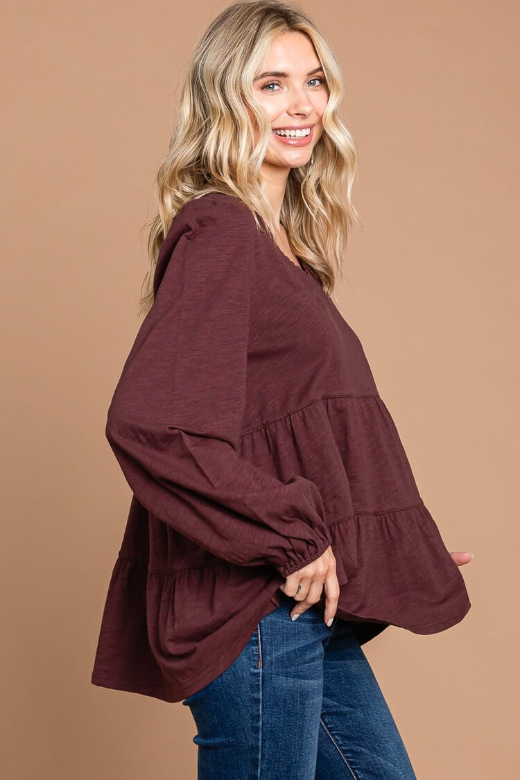 Fashion Go Washed Cotton Slub Tiered Top