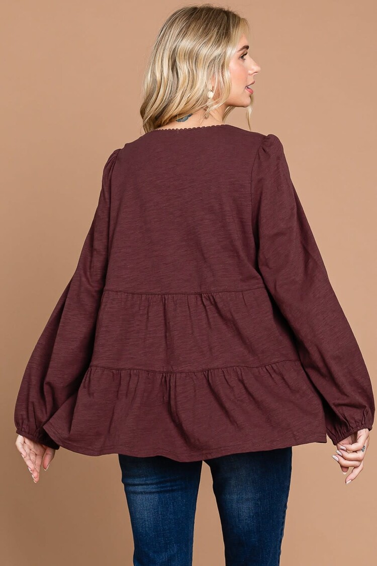 Fashion Go Washed Cotton Slub Tiered Top